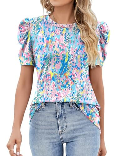 Womens Fashion 2025 Spring Shirts Summer Clothes Boho Blouses Womens Dress Shirts Casual Tops for Women Trendy Color Printing L - Image 1