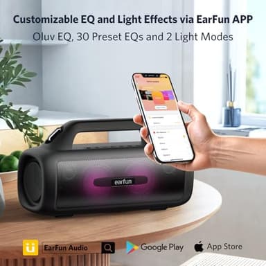 EarFun UBOOM X Portable Bluetooth Speaker, 80W Stereo with JumboBass, IP67 Waterproof Outdoor Speaker, RGB Light, 30H Playtime, Custom EQ, Bluetooth 5.3 Speakers for Outdoor, Camping, Beach - Image 6