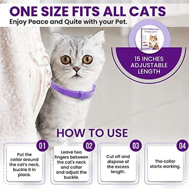 TriOak Calming Collar for Cats: Pheromone-Infused Behavior Support, Long-Lasting 30-Day Effect, Adjustable & Waterproof, 4-Pack (Purple) - Image 6