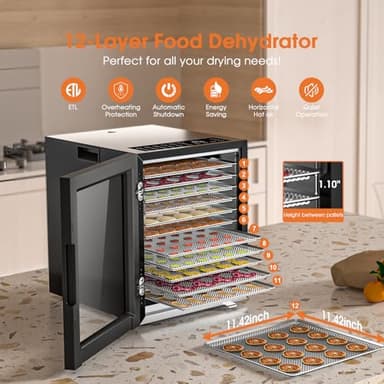 Food Dehydrator 12 Trays Large Dryer Machine, Commercial Stainless Steel Dehydrators - Image 2
