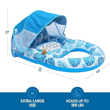 COOLCOOLDEE Pool Lounge Float with Canopy UPF50+,Extra Large Pool Floats for Adults Heavy Duty,Inflatable Lounger Float with Cup Holder & Backrest,Footrest - Image 6