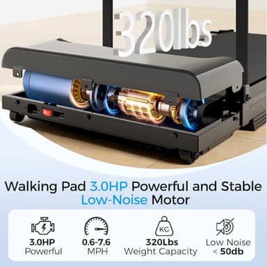 Treadmill with Handle Bar, 3.0HP Walking Pad Treadmill, Portable Compact Walking Pad with Handle, Treadmills for Home Samll Space, Running Electric Small Treadmills, 320 LBS Capaticy,LED Display - Image 2