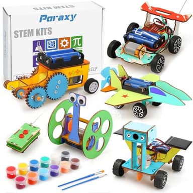 Poraxy 5 in 1 STEM Model Car Kits, STEM Projects for Kids, Boys Toys Age 8-10, 3D Wooden Puzzles, Crafts Educational Science Building Kit, Birthday Gifts for 8 9 10 11 12 Year Old Boys and Girls - Image 1