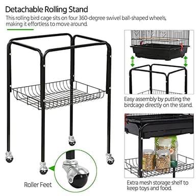 Yaheetech 64-inch Play Open Top Medium Small Bird Cage with Detachable Rolling Stand for Parrot Lovebirds Finches Canaries Parakeets Cockatiels Budgie Parrotlet Conures - Image 7