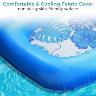 Fabric Covered Inflatable Pool Lounger Float Adult, 70"x39" Extra Large Pool Float w/ UPF50+ Sunshade Canopy & Cupholder Caddy, Water Floaties Raft Recliner Chair for Pool Party Lake Beach-Blue - Image 4