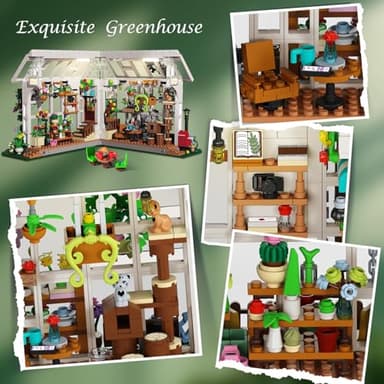 HOGOKIDS Flower House Building Set with LED Light - 1332 PCS Garden House Buiding Toy with Flowers Potted Plants Parrot Cat Animals Playset Greenhouse Model Xmas Gift for Adults Teens Girls Ages 8+ - Image 4