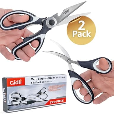 Gidli Kitchen Scissors & Shears 2 Pack - Lifetime Replacement Warranty* - Heavy Duty Kitchen Scissors - Stainless Steel All Purpose Ultra Sharp Cutting Scissor for Food and Meat, Dishwasher Safe - Image 8