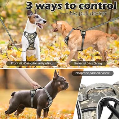 Camo Puppy Harness - Reflective No Pull Dog Harness with 2 Leash Clips and Control Handle - Adjustable Soft Padded Camo Pet Vest with 4 Snap Buckles (S) - Image 4