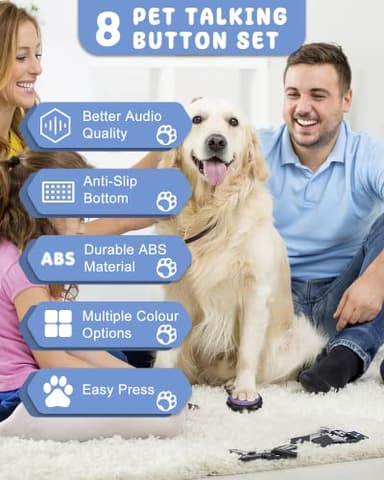 Dog Buttons for Communication, 8 Pcs Dog Talking Button Set, 30s Recordable Voice Pet Buzzer Training Buttons, Speaking Button for Dogs with Waterproof Anti-Slip Dog Button Mat and 48 Scene Stickers - Image 2