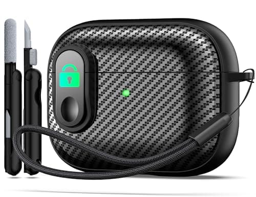 RFUNGUANGO for Airpod Pro Case (2023/2022/2019) with Lock, Carbon Fiber Black Airpods Pro 2nd Generation/1st Generation Case (USB-C/Lightning Cable) Black Switch - Image 1