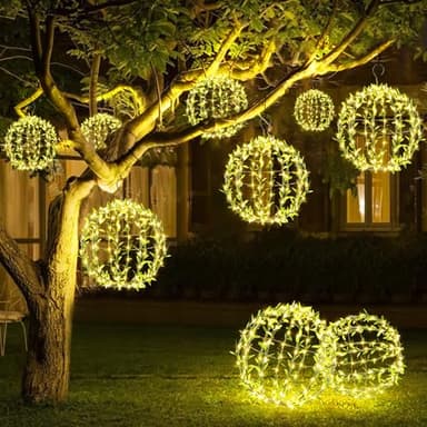 Solar Powered Hanging Iron Sphere Lights with Artificial Greenery – 12Inch 120 LED Waterproof Outdoor Decor Ball Light with Timer & 8 Modes – 2 Pack for Garden, Christmas, Weddings (Warm White) - Image 4