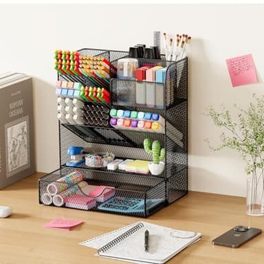 OPNICE Desk Organizers and Accessories, Pen Holder for Desk Organizer with Drawer, Pencil Holder Office Desk Accessories Workspace Desktop Organizer for School Home Office Art Supplies（Black） - Image 7