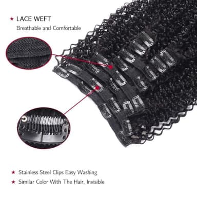 16 Inch Kinky Curly Clip ins Human Hair 110g 8pcs 20 Clips 3C 4A Curly Clip In Hair Extensions Real Human Hair Brazilian Virgin Hair Full Head for Women Natural Black - Image 4
