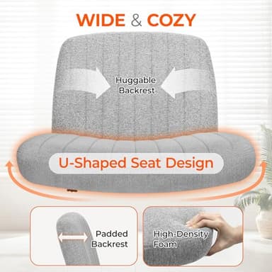 Orange Factory Criss Cross Chair Wheels Wide Cross Legged Office Desk Vanity Chair Comfy Fabric Armless Adjustable Swivel for Home Computer Task (Gray) - Image 4