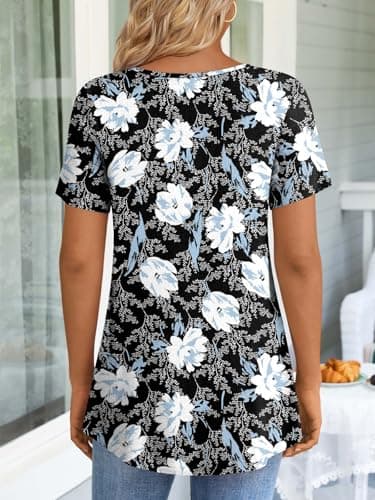 LONGYUAN Plus Size Short Sleeve Tunics Loose Fit Casual Tops for Women Summer Hide Belly Comfy Shirts Blouse Fl X-Large White Lily - Image 3