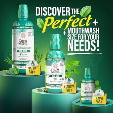 GuruNanda Fresh Breath Mouthwash, ADA-Accepted, Alcohol & Fluoride-Free, Sodium Chlorite, Essential Oils & Vitamins, 12-Hrs Fresh Breath, Wild Mint, 16 oz - Image 8
