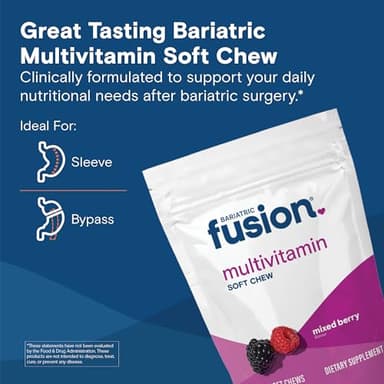 Bariatric Fusion Bariatric Multivitamin Soft Chew | Mixed Berry Fruit Flavor Chewy | Sugar Free Chewable Multivitamin Post Bariatric Surgery | Gastric Bypass and Sleeve | 60 Count | 1 Month Supply - Image 2