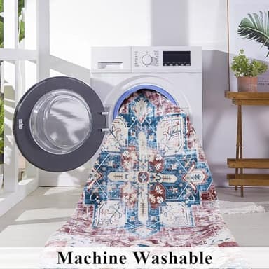 Topotdor Washable Rugs 6x9 Vintage Area Rugs Non-Slip Area Rugs Low Pile Floor Carpet Printed Soft Durable Stain Resistant Foldable Rugs Living Room Dining Room Bedroom,Burgundy - Image 5