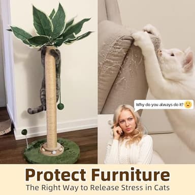 Fantasreen Cat Scratching Post 33'' Cat Scratcher Tall Scratching Posts for Indoor Cats with Cat Toy and Interactive Ball Self Groomer for Kittens Adults Cats - Image 6