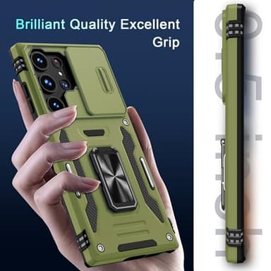 DEERLAMN Case for Samsung Galaxy S25 Ultra with Slide Camera Cover+Screen Protector (1 Pack), Rotated Ring Kickstand Military Grade Shockproof Protective Cover-Olive Green - Image 8