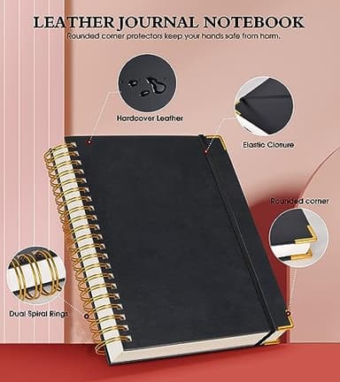 Spiral Notebook Journal 8.5” x 11”, 300 Pages Hardcover Leather Lined Journals for Women Men, A4 Large College Ruled Notebooks with 100 GSM Thick Paper, Spiral Journal for Writing Work School, Black - Image 2