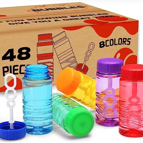 48 Pack Bubble Bottle with Wand Attached to the Cap (8 Colors), Bubbles Bulk Set for Kids Party Favors, Blower Bubbles Refill Toy for Toddler Summer Outside, Birthday Gift, Goody Bag Stuffers Supplies - Image 1