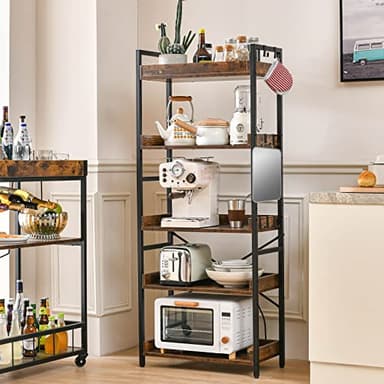 HCHQHS Adjustable 5 Tier Open Bookcase, Rustic Farmhouse Book Shelves, Industrial Wood and Black Metal Bookshelves, Mid Century Bookcase for Home Office Living Room Bedroom - Image 7