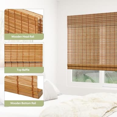 Kokorona Cordless Sheer Bamboo Roman Shades with Valance, Light Filtering Woven Bamboo Blinds for Windows, Natural Window Blinds Roll Up Shades for Home & Patio, 34" W x 64" H, Light Russet - Image 4