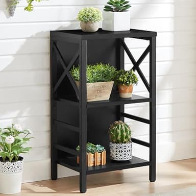 MNEETRUNG Small Bookshelf,3 Tier Industrial Bookcase with Metal Frame and Backboard,Low Black Book Shelf,Book case for Small Spaces,Living Room,Bedroom and Home Office - Image 2