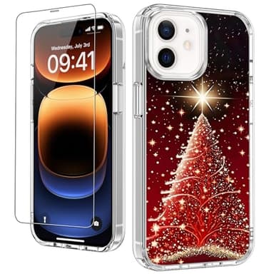 LUHOURI Christmas Phone Case for iPhone 11 with Screen Protector - Wireless Charging - Fashionable Pattern Design - Slim Shockproof Crystal Acrylic Clear for Women Girls, Magical Christmas Tree - Image 1