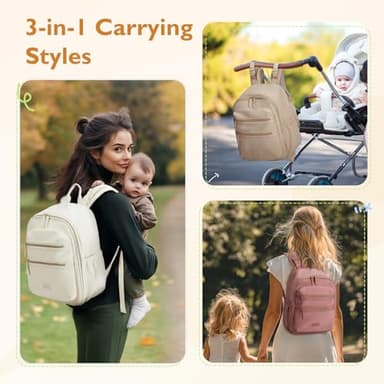 mommore Neoprene Diaper Bag Backpack Small Baby Bag Travel Mini Diaper Backpack for Newborn with Insulated Pockets (Beige) - Image 3