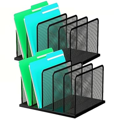 Kuntine.B Desk File Organizer 5 Upright Mesh Desktop Organizer File Sorter Office Organization File Holder for Home, Office & Classroom, 2 Pack - Image 1