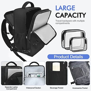 Rinlist Travel Backpackfor Men Women Flight Approved, Carry-on Backpack Personal Item Backpack Bag Luggage on Airplanes, Black Backpacks for Traveling, Travel Essentials Must Haves - Image 5