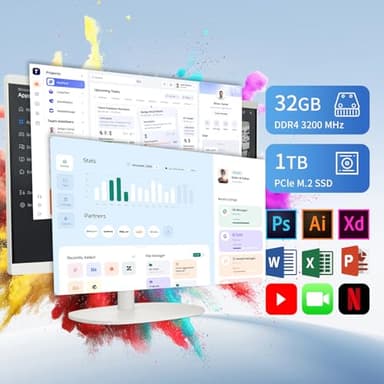 HP All in one Desktop PC with Office Lifetime License, 21.5" FHD Display, 32 GB RAM, 1 TB SSD, Intel Celeron J4025, Webcam, Intel Graphics, Wi-Fi 6, Bluetooth, HDMI, Windows 11 Pro w/RH- Accessories - Image 5