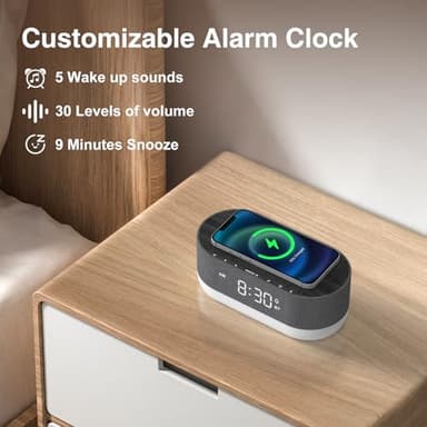 HOUSBAY Sound Machine with Alarm Clock for Bedrooms, Dual Speakers, 21 HiFi Sounds, 10W Wireless Charger, Unlimited Sound, Bluetooth, 10 Night Light, White Noise Machine for Sleeping, Black - Image 5
