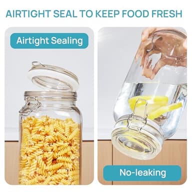Vtopmart 78oz Glass Food Storage Jars with Airtight Clamp Lids, 3 Pack Large Kitchen Canisters for Flour, Cereal, Coffee, Pasta and Canning, Square Mason Jar with 8 Chalkboard Labels - Image 4