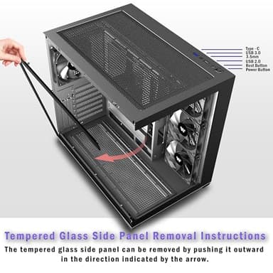 KEDIERS PC CASE ATX 4 Fans Pre-Installed, Type-C Mid Tower Computer Case with Full-View Dual Tempered Glass, Gaming PC Case,Black,K4 - Image 3