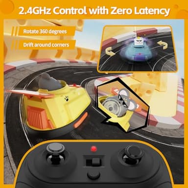 deependo 2 Pack Remote Control Car, RC Ejecting Bumper Car for Kids, Cat and Rat War Cheese Bumper Car, Car Toys for Ages 5-7, Christmas Birthday Gifts Toys for 3 4 5 6+ Year Old Boys Girls - Image 3