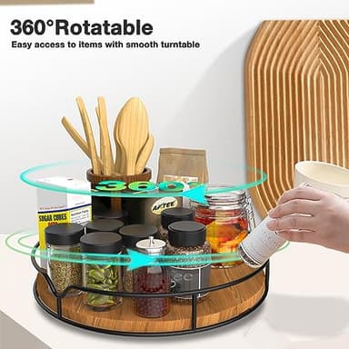 Lazy Susan Turntable Organizer for Cabinet Pantry Kitchen Countertop Refrigerator Cupboard, Pine Wood, 9", Carbonized Black - Image 4