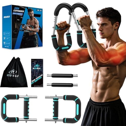 RENRUI Twister Arm Trainer, Adjustable 5 Resistance Levels (40-130 lbs) Chest & Arm Workout Equipment for Men & Women, Ergonomic Home Gym Strength Trainer with Anti-Slip Handles & Carry Bag (Blue) - Image 1