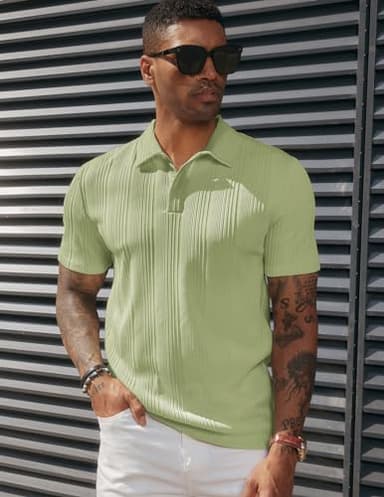 PJ PAUL JONES Mens Short Sleeve Polo Shirts Lightweight Textured Polo Shirts for Summer - Image 3