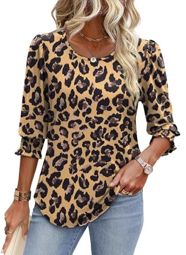 XIEERDUO Plus Size Blouses for Women 3/4 Sleeve Tunic Tops for Women Loose Fit Dressy Leopard Print M - Image 2