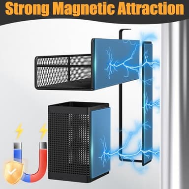 Magnetic Spice Rack for Refrigerator, 6 Pack 100% Metal Strong Magnet Shelf Black, Space Saving Spice Organizer, Home Kitchen Laundry Room Storage Organization W/ Paper Towel Holder, Utensils Racks - Image 3