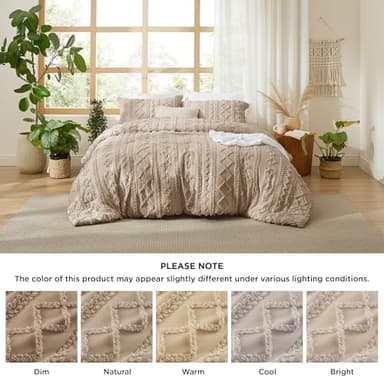 Bedsure Tufted Boho Comforter Set California King Size - Khaki Boho Bed Set, GentleSoft™ 3 Pieces Farmhouse Shabby Chic Embroidery Bedding, Gifts for Woman, Soft Jacquard Comforter for All Seasons - Image 8