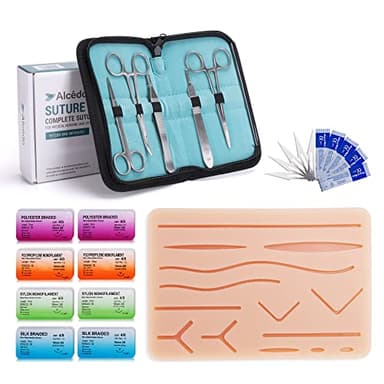 Alcedo Suture Practice Kit for Medical Students | Complete Set (32 Pieces) Include Durable Large Suturing Pad with Pre-Cut Wounds, Tools Kit, and Suture Threads | Perfect for Practice, Demonstration - Image 1