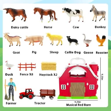 Big Red Barn Toys for Toddlers 1-3, Farm Animal Figures Playset with Tractor for 2 3 4 5 Year Old Kids, Musical Preschool Montessori STEM Learning Toys, Christmas Birthday Easter Gift for Boys Girls - Image 3