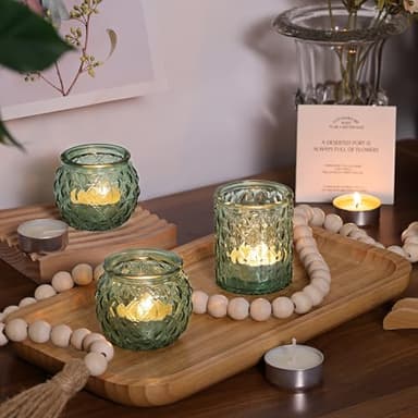 DARJEN 12Pcs Green Votive Candle Holders with 12Pcs Tea Lights Candles- Round Glass Candle Holders Bulk for Table Centerpiece, Tea Lights Candle Holders for Wedding Home Party & Gift - Image 6