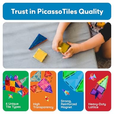PicassoTiles 80 Pieces Magnetic Building Tiles Magnet Toys Diamond Educational Playset for STEM Sensory Gifts Kid Brain Development Stacking Blocks Construction Set - Image 7
