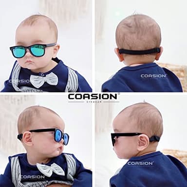 COASION Bendable Flexible Polarized Newborn Baby Sunglasses with Strap for Infant Boys Girls Age 0-12 Months (Black/Green Mirror) - Image 2