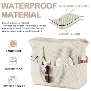 Waterproof Beach Tote Pool Bags for Women Ladies Extra Large Gym Tote Carry On Bag With Wet Compartment for Weekender Travel - Image 2